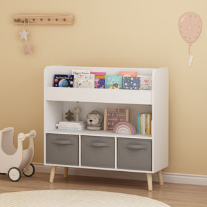 Bookshelf With 3 Bins, Storage Shelf For Toys And Books