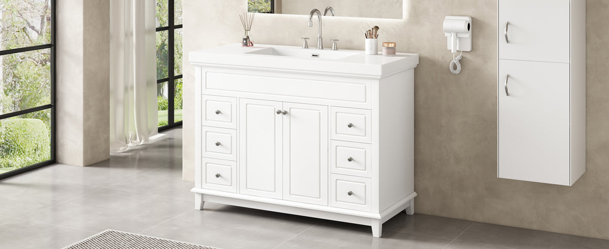 48" Bathroom Vanity with Resin Sink, Soft-Close Drawers & Shelves