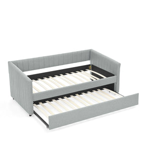 Upholstered Daybed With Trundle With Vertical Stripes
