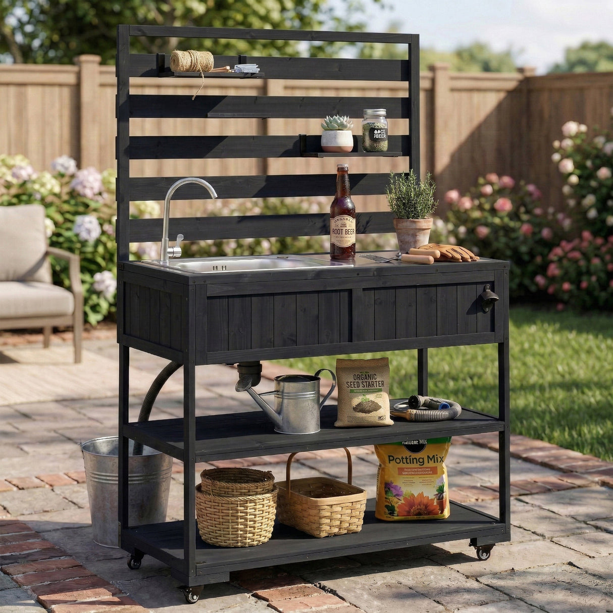 TOPMAX 41.7'' Large Patio Rolling Kitchen Island with Sink