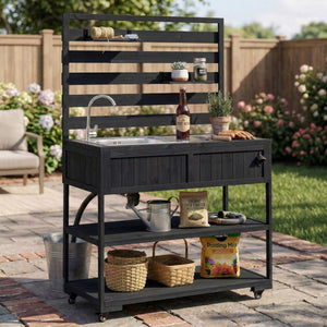 TOPMAX 41.7'' Large Patio Rolling Kitchen Island with Sink