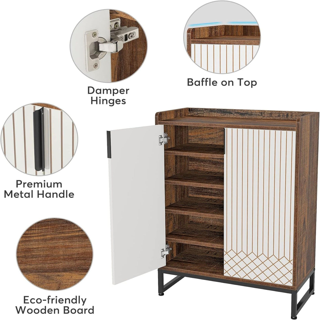 5 Tier Shoe Cabinet With Doors, Compact Entryway Storage Organizer