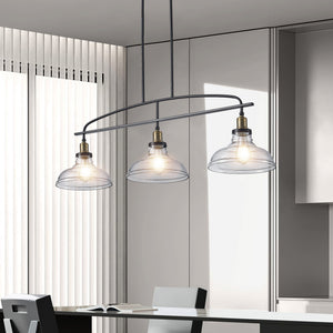 Industrial 3-Light Pendant Chandelier with Clear Glass Shades