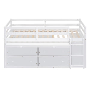 Loft Bed With Retractable Writing Desk And 4 Drawers, With Lateral Portable Desk And Shelves