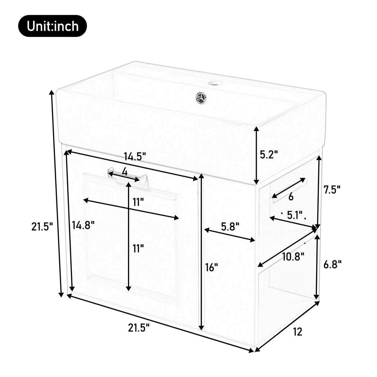 Modern Wall Mounted Bathroom Vanity With Sink, Soft Close Drawer, Adjustable Shelf, Toilet Paper Holder - Best Buy Furniture