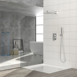 10" Square Dual Shower Head System Wall Mounted With Rough In Valve Modern Bathroom Fixture