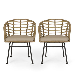 Randy - Modern Wicker Chair With Water Resistant Cushions - Brown / Beige