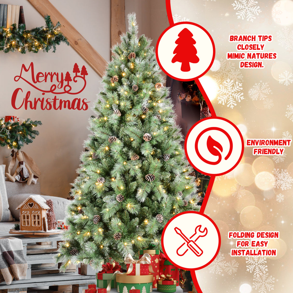 7FT Christmas Tree with 400 Warm Lights