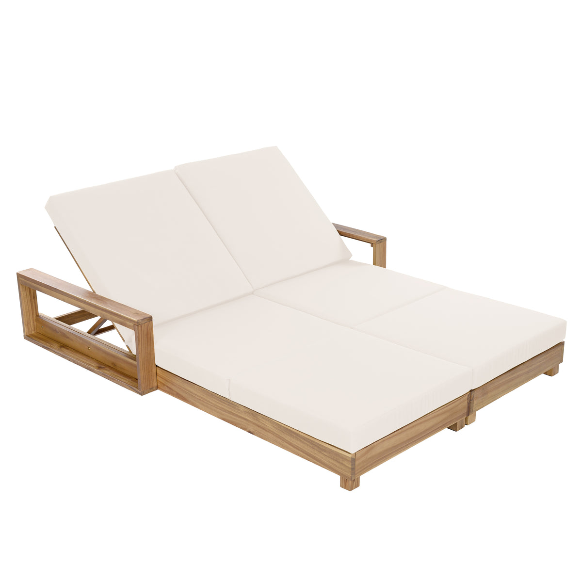 Double Acacia Wood Chaise Lounge Set