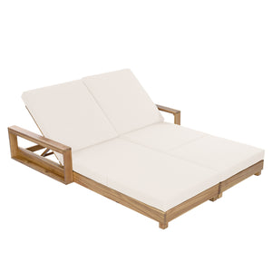 Double Acacia Wood Chaise Lounge Set