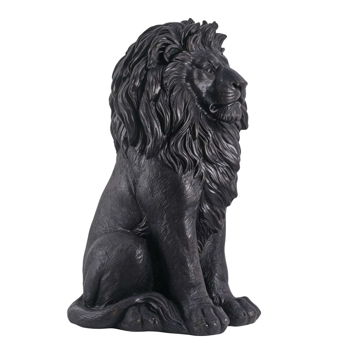 Elegant Sitting Lion Statue with Matte Black Finish - 20.67 Inches
