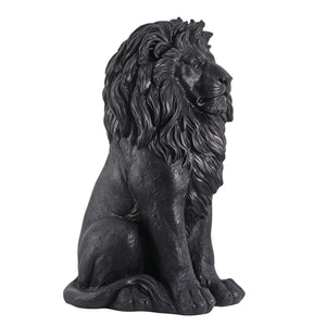 Elegant Sitting Lion Statue with Matte Black Finish - 20.67 Inches