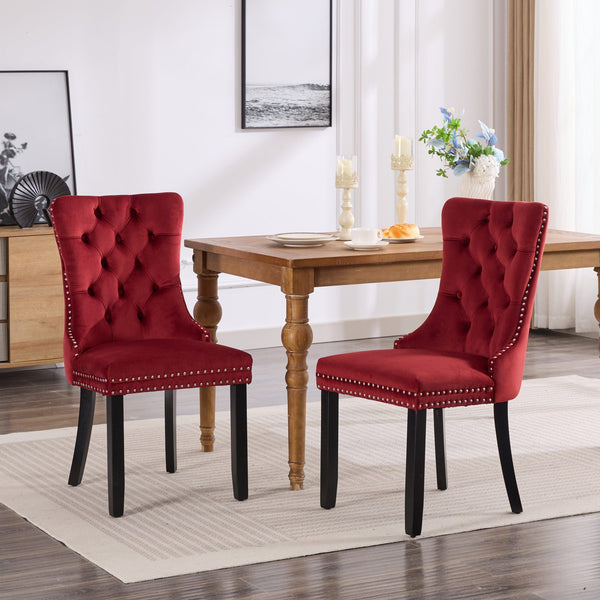 Classic Velvet Dining Chairs - Burgundy (Set of 2)