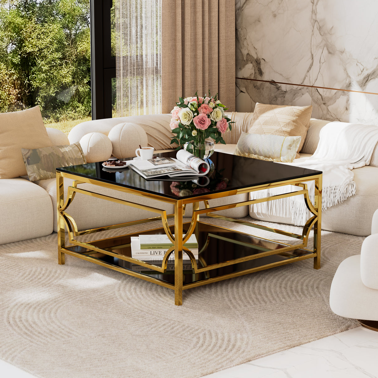 Square Glass Coffee Table in 33.5"