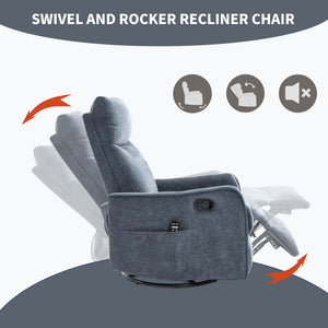 Blue Heat Massage Manual Recliner Chair with Rocker and Swivel