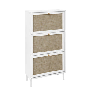 Modern Rattan 3 Door Shoe Rack Cabinet for Entryway