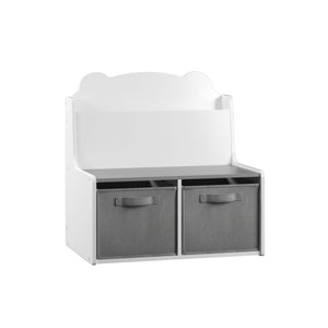 Bookshelf With Storage Bins, Bookcase With Book Display Shelf And 2 Bins, Cute Bear Shaped Backboard, Toy Organizer - White