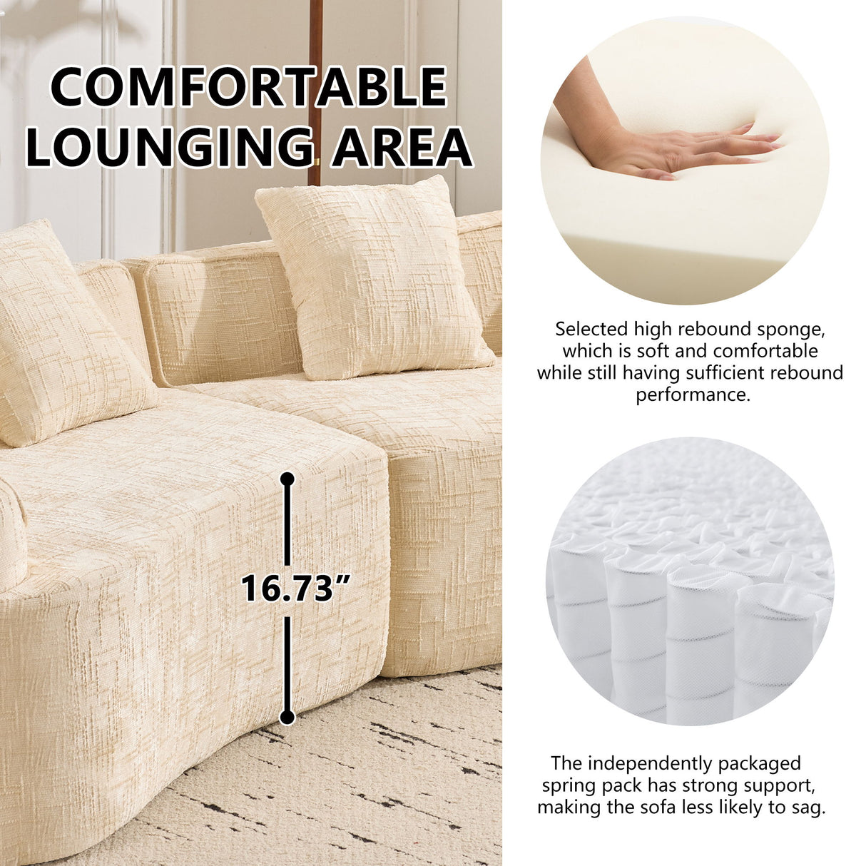 Curved Compressed Sofa, Nordic-Style Design For Living Room
