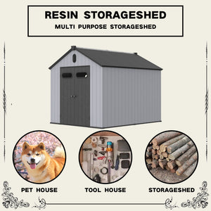 Resin Plastic Storage Shed For Backyard Garden With Spire Tool Storage