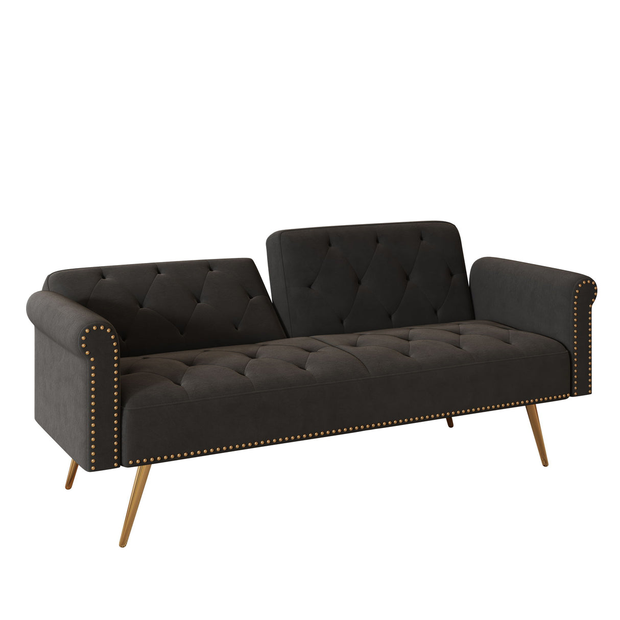 Luxurious Sofa Bed With Nail Head Trim And Matching Pillow