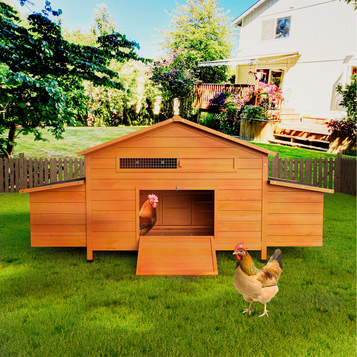 Large Wooden Chicken Coop with Nesting Box and Ventilated Hen House