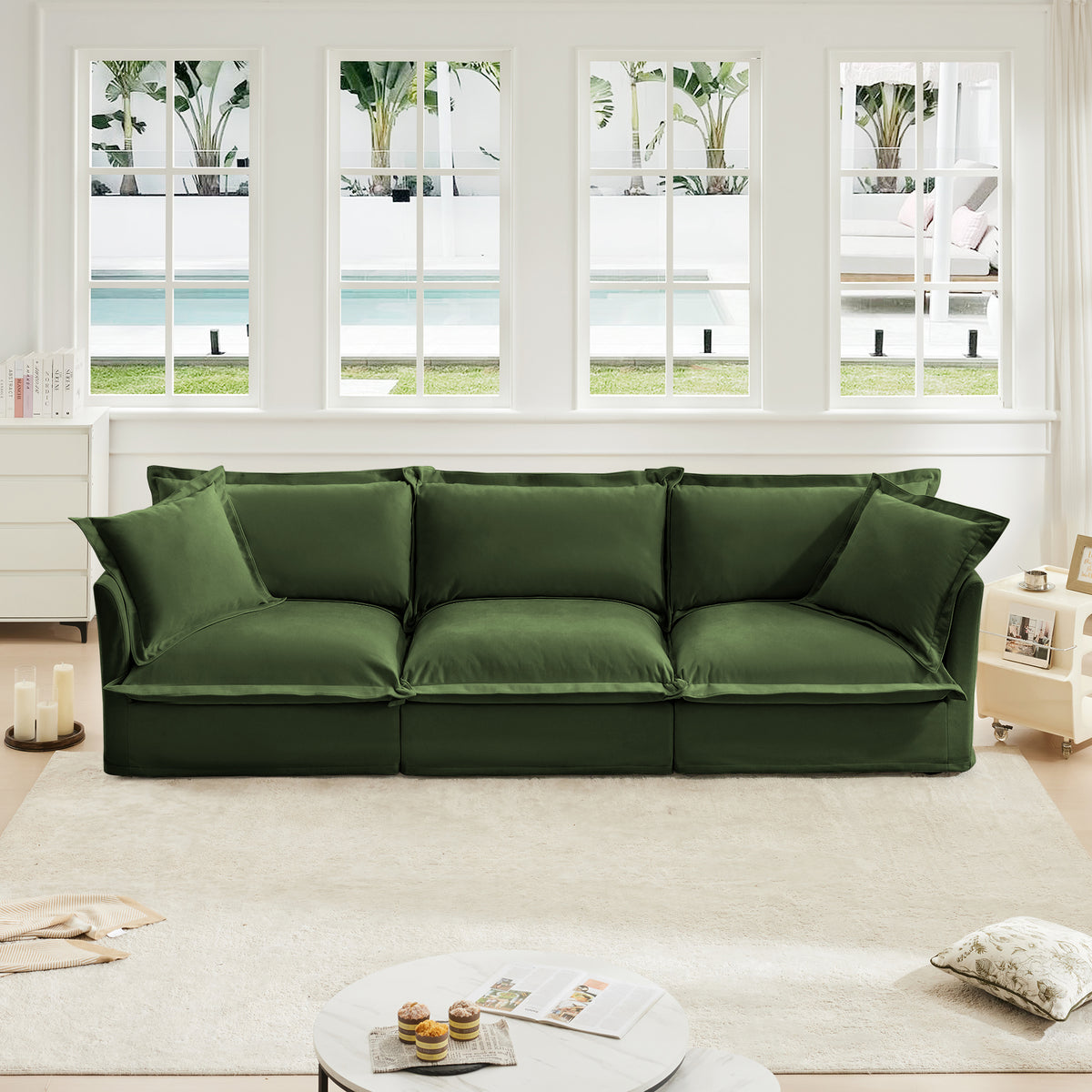 Modern Slipcovered 3-Seater Sofa with Chenille Fabric