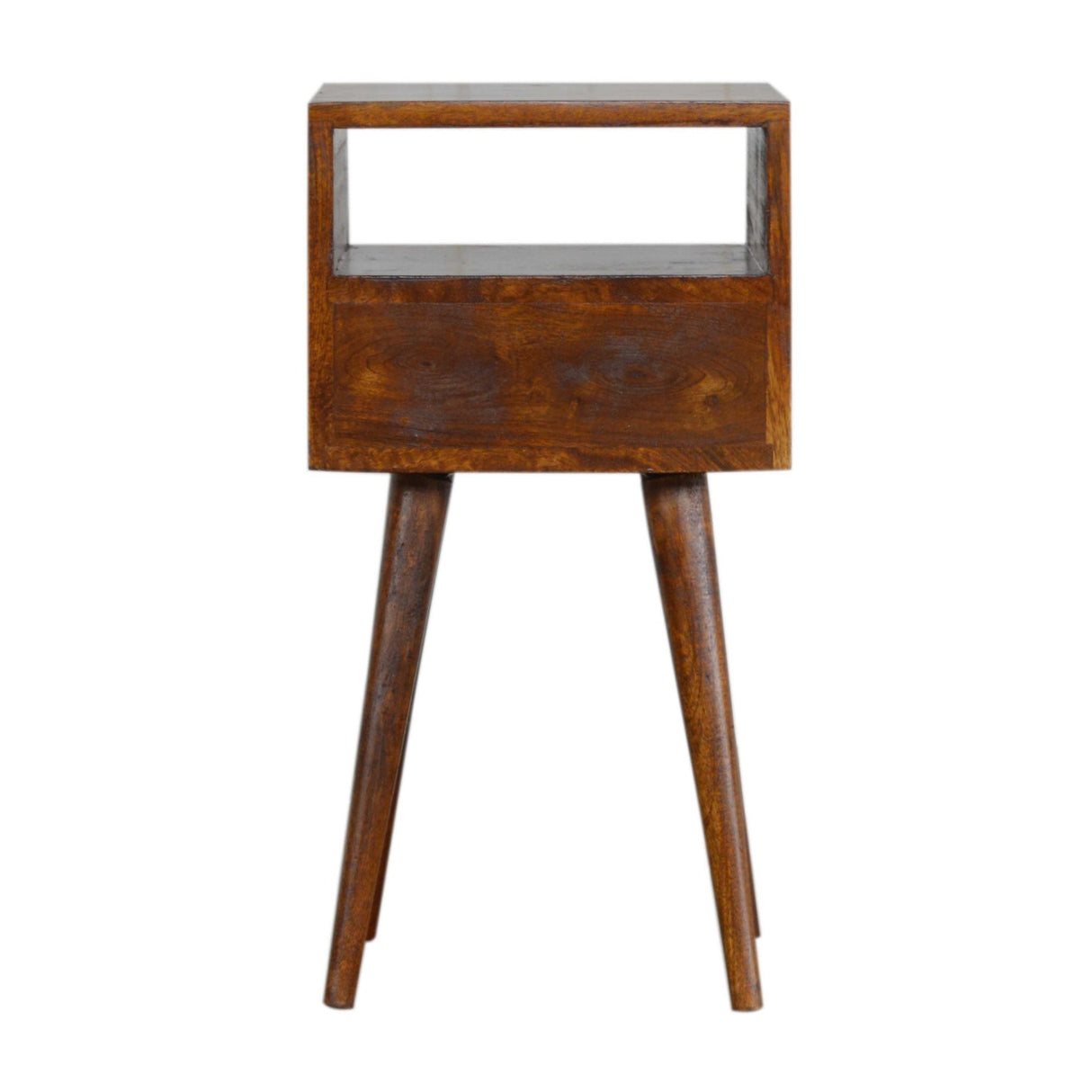 Solid Wood Mini Nightstand, 1-Drawer, 1 Open Slot, Chestnut