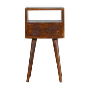 Solid Wood Mini Nightstand, 1-Drawer, 1 Open Slot, Chestnut