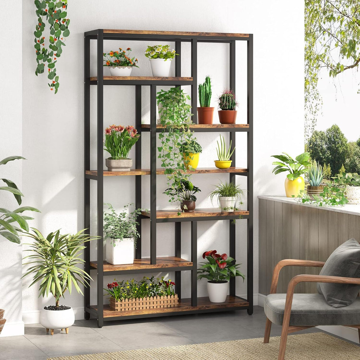 Extra Tall 7 Tier Industrial Etagere Bookcase With 10 Shelves Organizer