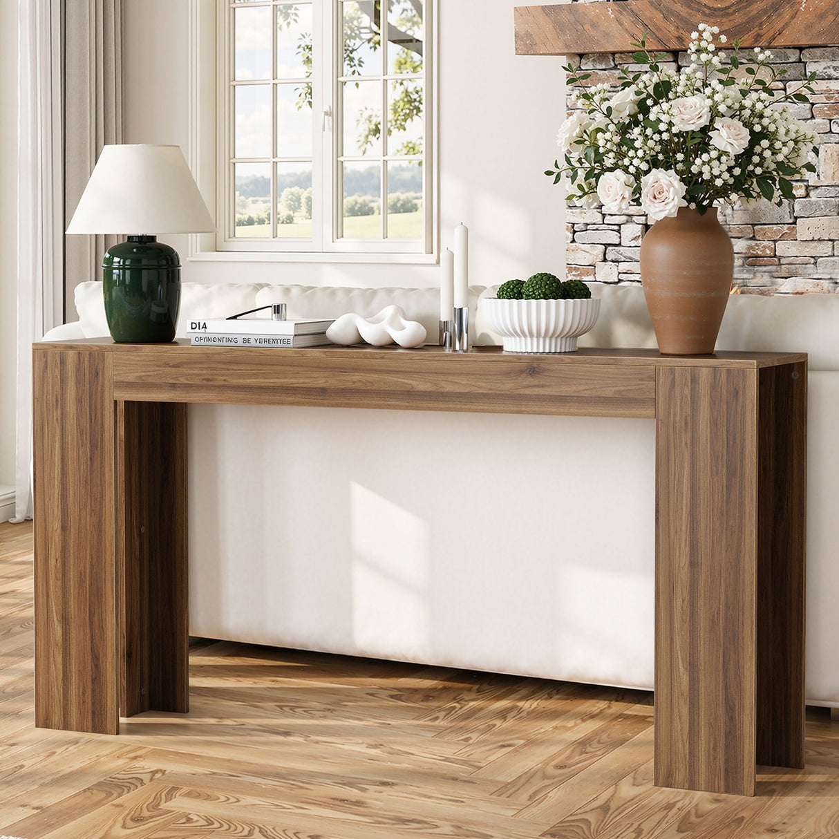 Farmhouse Style Extra Long Walnut Console Table