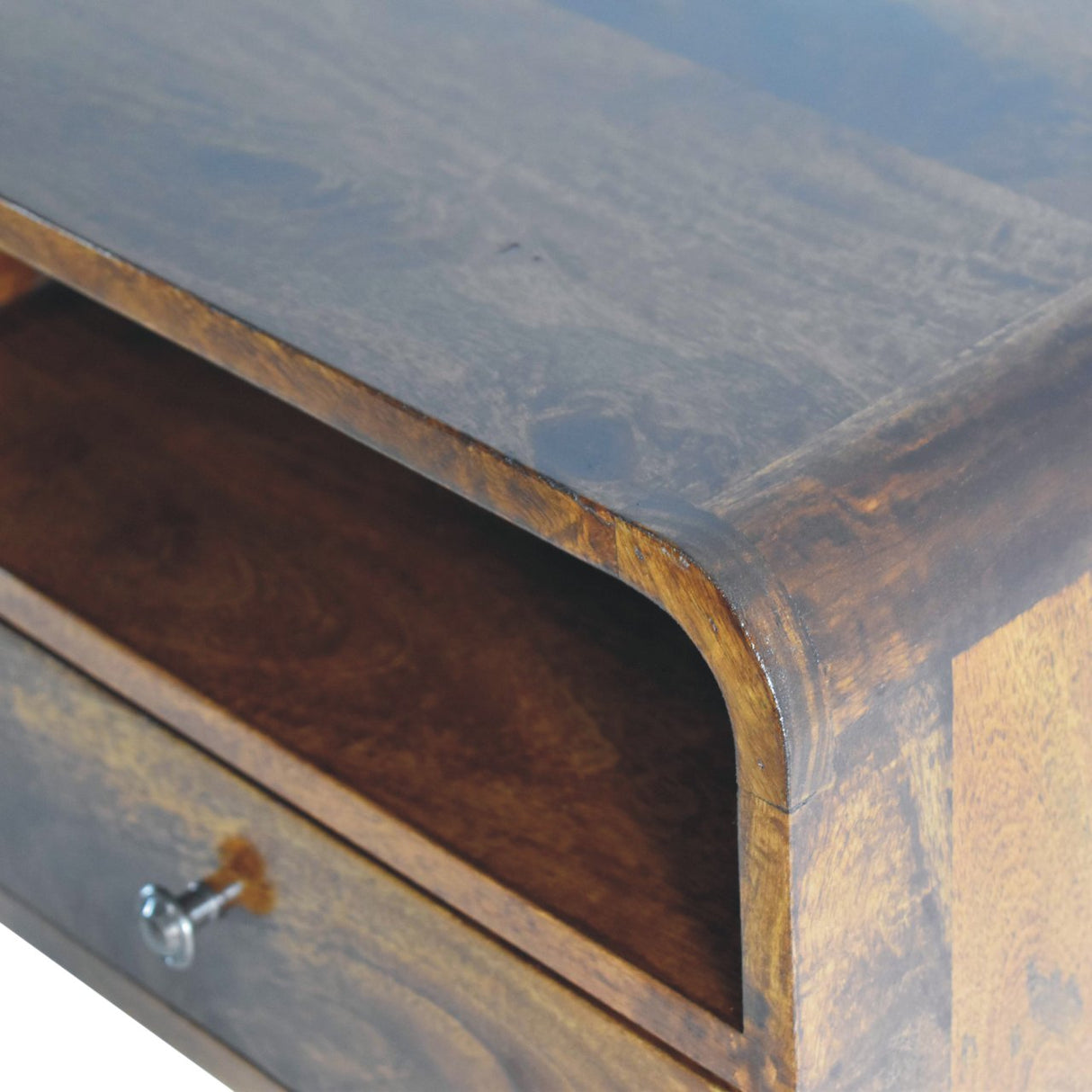 Large Floating Bedside, Curve Open Upper Slot, 1 Drawer, Chestnut
