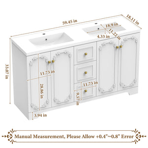 60" White French Bathroom Vanity
