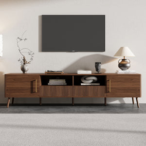 TV Stand For TVs Up To 85" With Soft-Close Doors, Open Shelf, Cable Management - Walnut