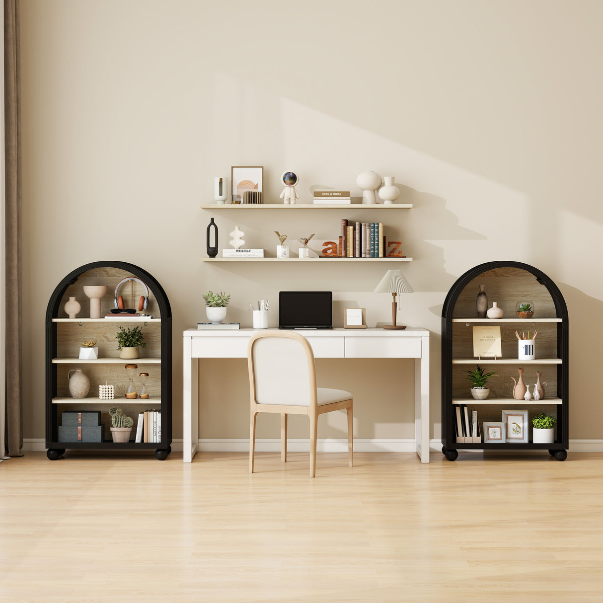 Arched 4-Tier Storage Cabinet with Carved Edges