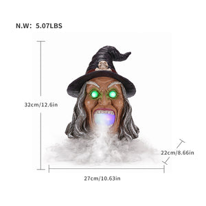 Halloween Witch Head Decor with LED Light and Mist Effect
