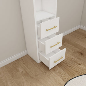Tall Storage Cabinet With 3 Drawers For Bedroom - White