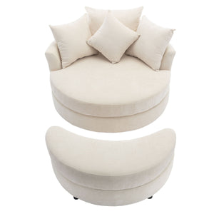 360° Swivel Accent Barrel Chair With Storage Ottoman & 4 Pillows, Modern Leisure Chair Round Accent For Living Room