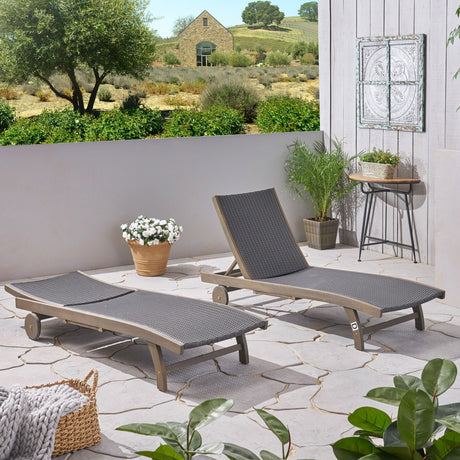 Outdoor Chaise Lounge With Pull Out Tray And Wicker Seat - Gray - Best Buy Furniture