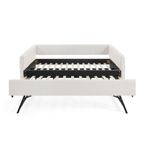 Upholstered Daybed With Trundle With Vertical Stripes