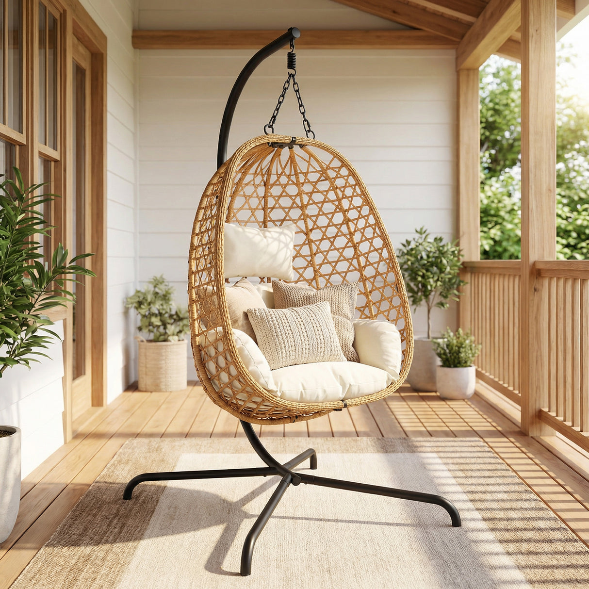Egg Chair with Stand, Patio Wicker Hanging Chair, Hammock Swing Chair