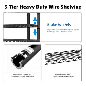 5-Shelf Storage Shelves - Heavy Duty Metal Shelving Unit