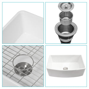 Ceramic Farmhouse Sink, Apron Front Single Bowl With Arch Edge