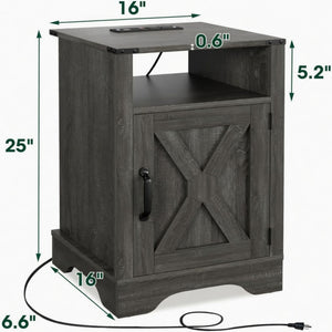 Farmhouse Nightstand, Charging Station & Storage