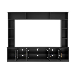 All-In-One Entertainment Center With Bookshelves & Tempered Glass Doors, TV Console Unit For Living Room