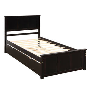 Platform Bed With Twin Trundle, Twin Size - Espresso
