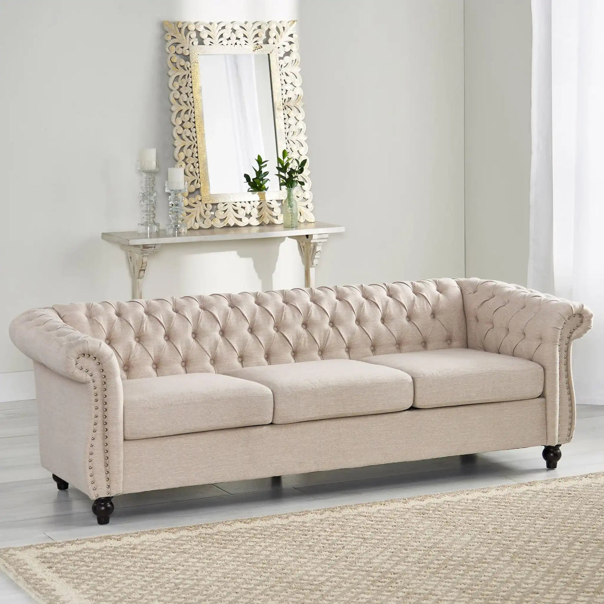 Chesterfield Style 3 Seater Sofa With Deep Button Tufting - Best Buy Furniture