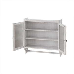Vintage Double Door Wall Cabinet With Three Tiers Storage And Towel Rack - White Washed