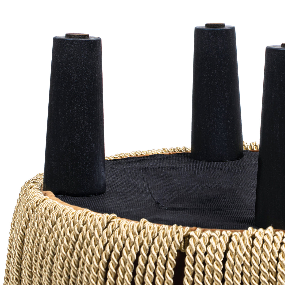Edward 17.5" Round Upholstered Ottoman with Bullion Fringe Burnt
