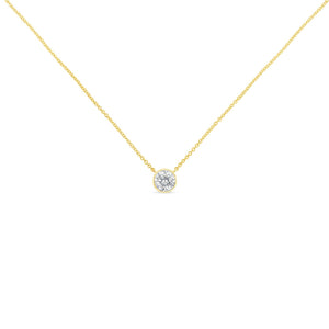 10K Yellow Gold 1/2 Carat Round Brilliant-Cut Diamond Modern Bezel-Set Solitaire 16"-18" Pendant Necklace (H-I Color, SI2-I1 Clarity)