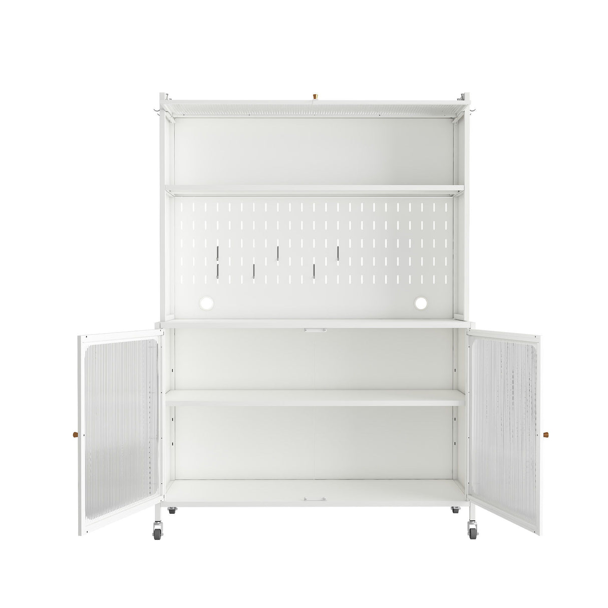 Contemporary Kitchen Pantry Cabinet With Glass Doors, Adjustable Shelves, Steel - Brushed Nickel